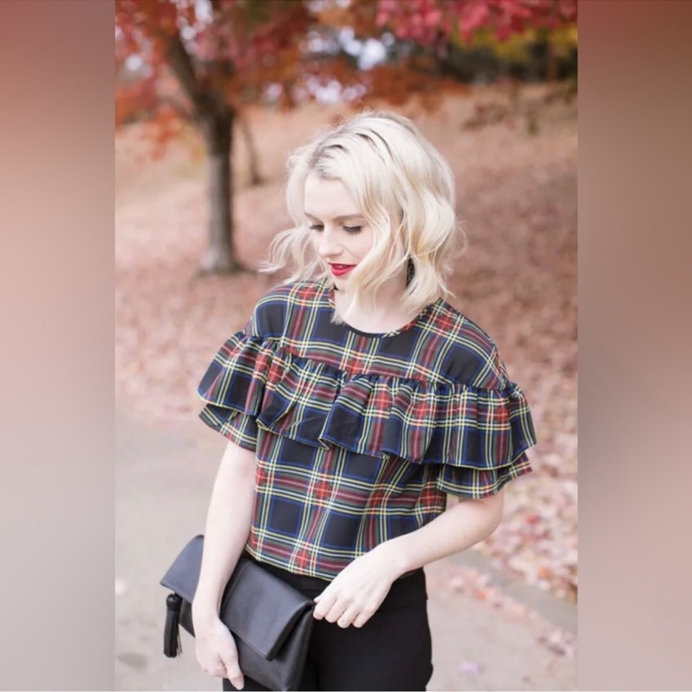 HOLIDAY SALE!  EUC Edie Stewart J Crew Tartan Plaid top blouse